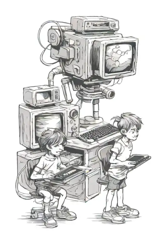 computers with film camera and my kids Jesse & Daniek tattoo design idea