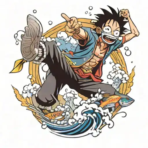 fish fight with monkey d luffy tattoo design idea