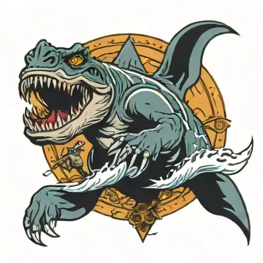 megaladon fught with king kong playing together tattoo design idea