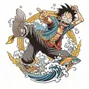 fish fight with monkey d luffy tattoo design idea