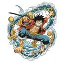 fish fight with monkey d luffy tattoo design idea