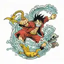 fish fight with monkey d luffy tattoo design idea