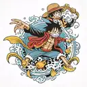 fish fight with monkey d luffy tattoo design idea