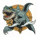 megaladon fught with king kong playing together tattoo design idea