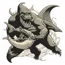 megaladon fught with king kong playing together tattoo design idea