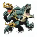 megaladon fught with king kong playing together tattoo design idea