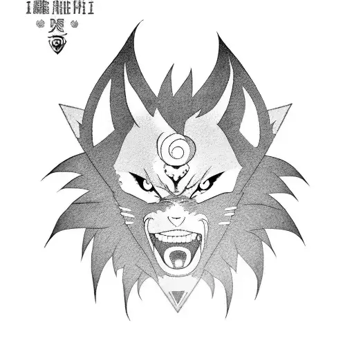 Kunai of naruto serie with the half of the face of kurama tattoo design idea