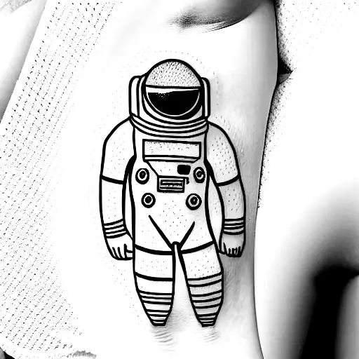 Small astronaut in space tattoo for thigh area tattoo design idea