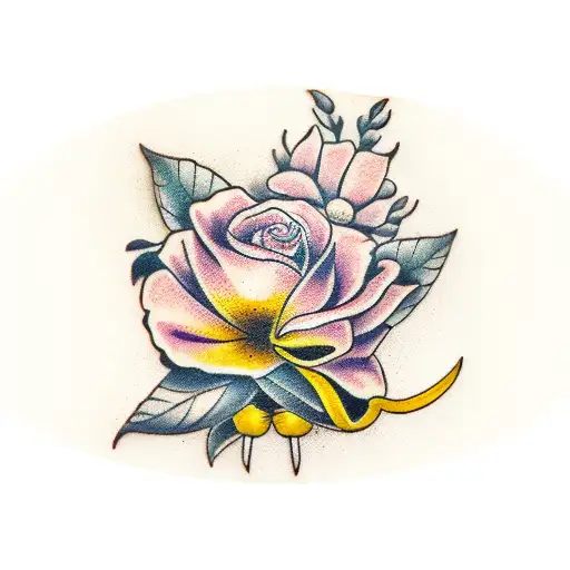 yellow flower insect tattoo design idea