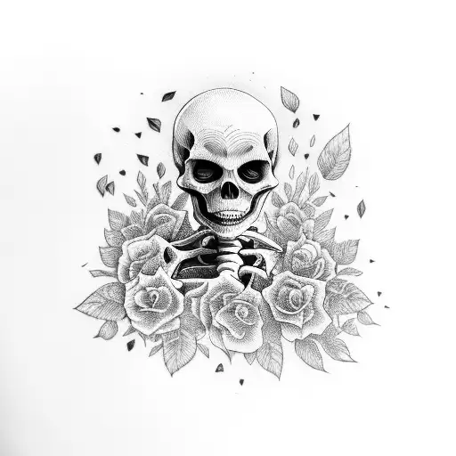 skeleton wearing floral shirt drinking coffee tattoo design idea