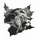 A realistic lion with a stormy sky background, capturing the power of nature tattoo design idea