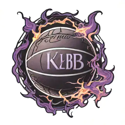 a basketball with the initials KB inside. the ball is surrounded by purple flames tattoo design idea