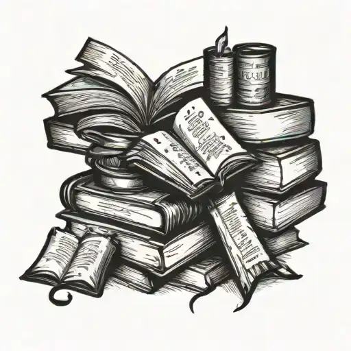 A tattoo design featuring a stack of books with musical notes intertwined in the pages tattoo design idea