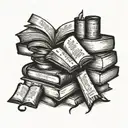 A tattoo design featuring a stack of books with musical notes intertwined in the pages tattoo design idea