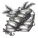 A tattoo design featuring a stack of books with musical notes intertwined in the pages tattoo design idea