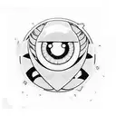 Combine Mikasa Ackerman with a Rinnegan eye and a Sharingan eye, holding a sword in one hand and a Dragon Ball in the other, with a Super Saiyan aura. tattoo design idea