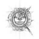 Mikasa Ackerman with a Rinnegan eye and a Sharingan eye, holding a sword in one hand and a Dragon Ball in the other tattoo design idea