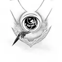 Mikasa Ackerman with a Rinnegan eye and a Sharingan eye, holding a sword in one hand and a Dragon Ball in the other tattoo design idea