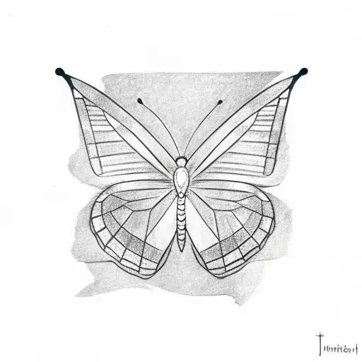 Minimalist sketch of a butterfly with Japanese kanji for child tattoo design idea