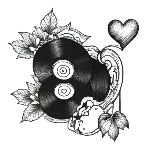Incorporate a broken record and a heart to symbolize the struggles of being a music fan and dealing with mental health issues tattoo design idea