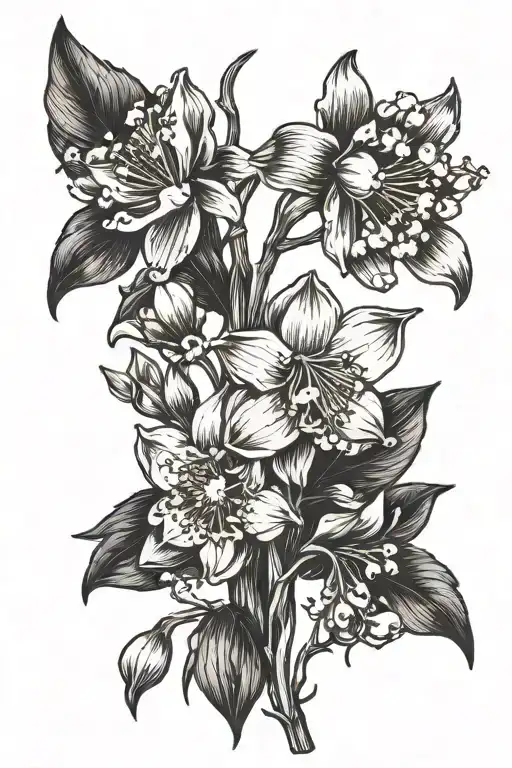 carnation flower snowdrop flower lily of the valley hawthorn flower narcissus flower tattoo design idea