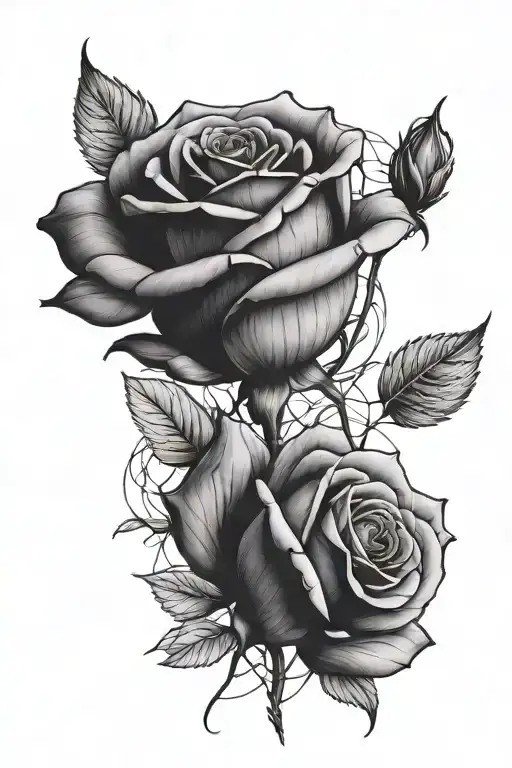 a violet rose, by praying hands, roman numerals, shading background  tattoo design idea
