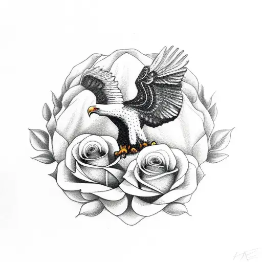 eagle with roses and memorial quote tattoo design idea