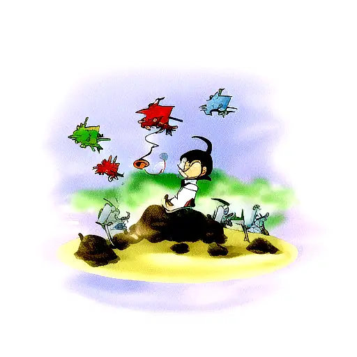 doraemon smoking marijuana watching dragons flying in the sky tattoo design idea