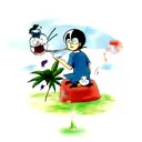 doraemon smoking marijuana watching dragons flying in the sky tattoo design idea