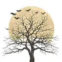 leafless tree surrounded by bats with a full moon in the background tattoo design idea
