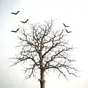 leafless tree surrounded by bats with a full moon in the background tattoo design idea
