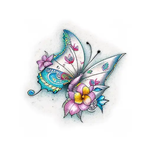 tropical, shaka, waves, floral, butterfly, realistic tattoo design idea