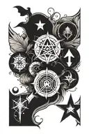 emo arm sleeve featuring symbols tattoo design idea
