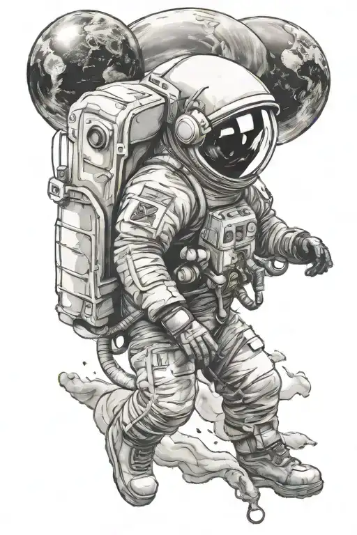 astronaut with helmet and the earth can be seen in the reflection tattoo design idea