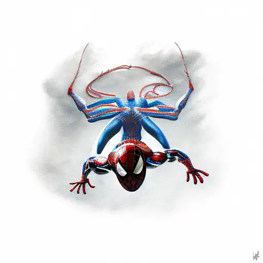 spiderman with venom tattoo design idea