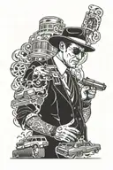 men tattoo full arm sleeve mafia 50's type guns cigar whiskey tattoo design idea
