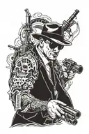 men tattoo full arm sleeve mafia 50's type guns cigar whiskey tattoo design idea