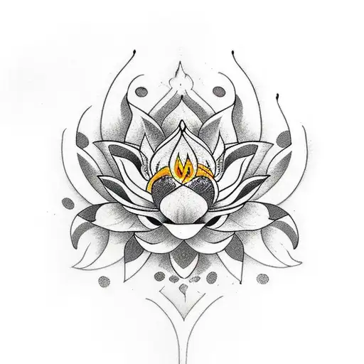 Anese Lotus Flower On Fire Tattoo