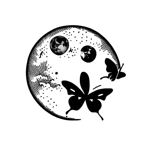 Moon and butterfly  tattoo design idea