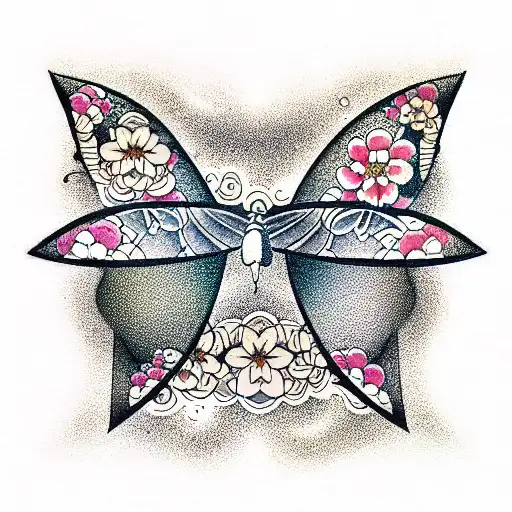 Moon and butterfly  tattoo design idea
