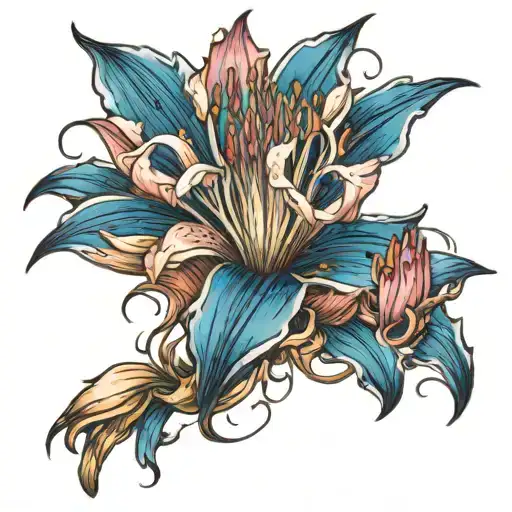 blue spider lily pink lotus flower tattoo design idea