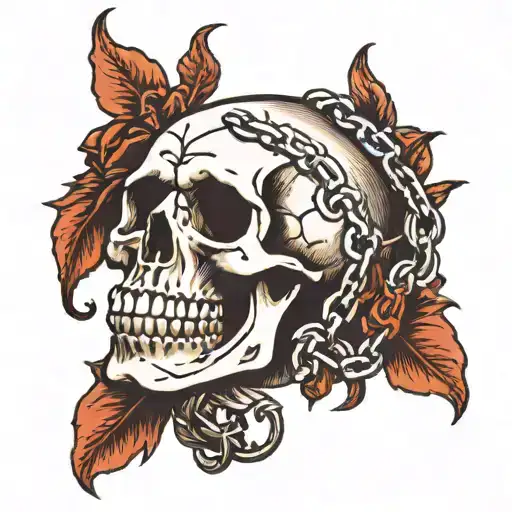 hand, skull and chain forming tattoo design idea