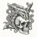 skull look to me, hand with five fingers, skull on hand, death, chain around. tattoo design idea