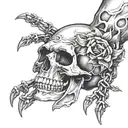 skull look to me, hand with five fingers, skull on hand, death, chain around. tattoo design idea