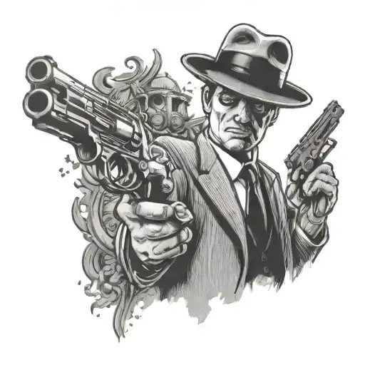 mafia man with gun tattoo design idea
