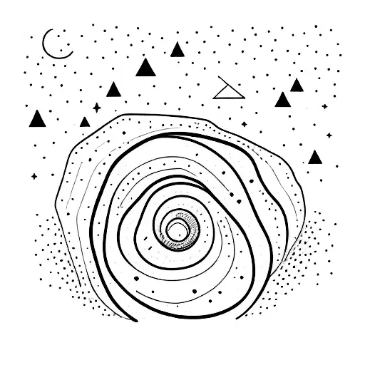 A road that dissappears into the mountains with constellation Cygnus above it tattoo design idea