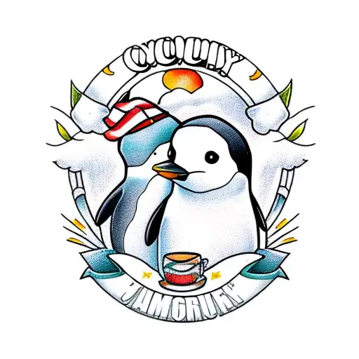 team Cosy logo with two penguins  tattoo design idea