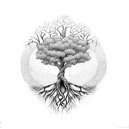 Tree of life with roots spelling out John 10:10 tattoo design idea