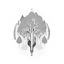 An abstract representation of a software code merging with a vibrant forest scene tattoo design idea