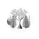 An abstract representation of a software code merging with a vibrant forest scene tattoo design idea